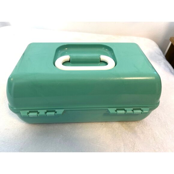 Retro Caboodles Makeup Organizer Carrying Case Sea Green Mirror Tween Teen - Picture 5 of 7